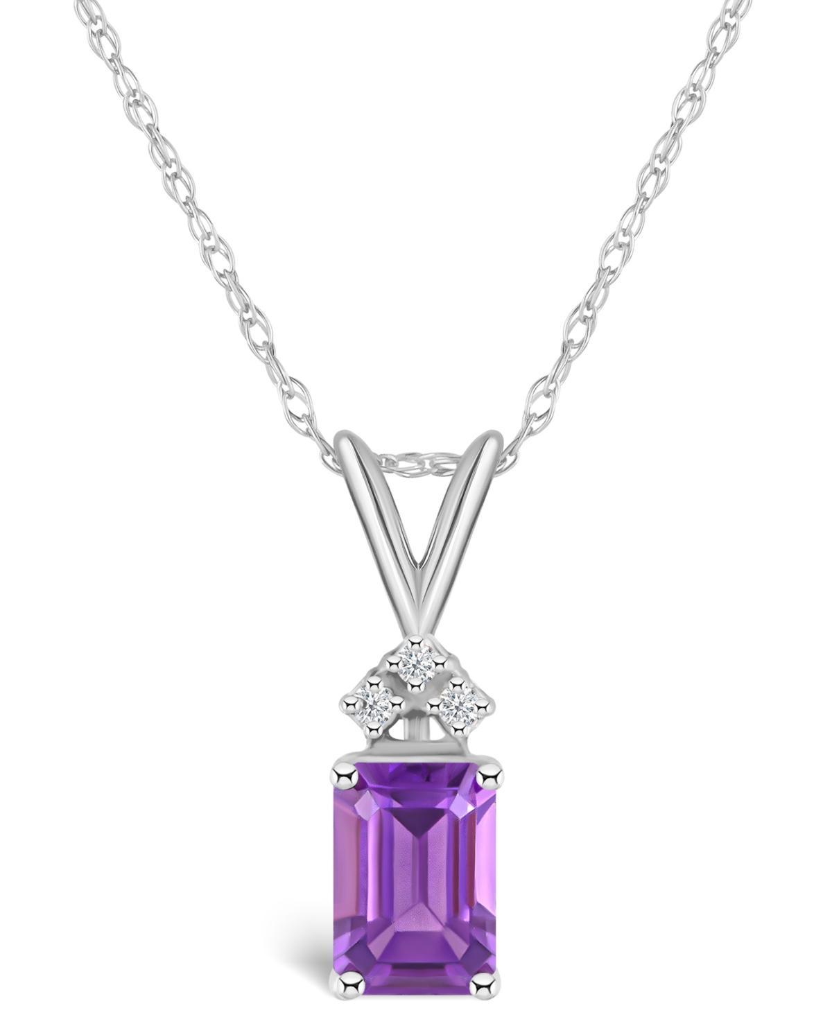 Celebration Gems 14k Gold Emerald Cut Amethyst & Diamond Accent Pendant Necklace, Womens 14k Whgold Product Image