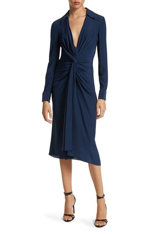 Michael Kors Collection Twist Detail Long Sleeve Organic Silk Crpe de Chine Shirtdress Product Image