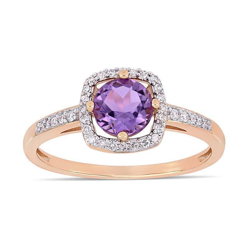 Stella Grace 10k Rose Gold 1/8 Carat T.W. Diamond Amethyst Frame Ring, Womens 10k Pink Product Image