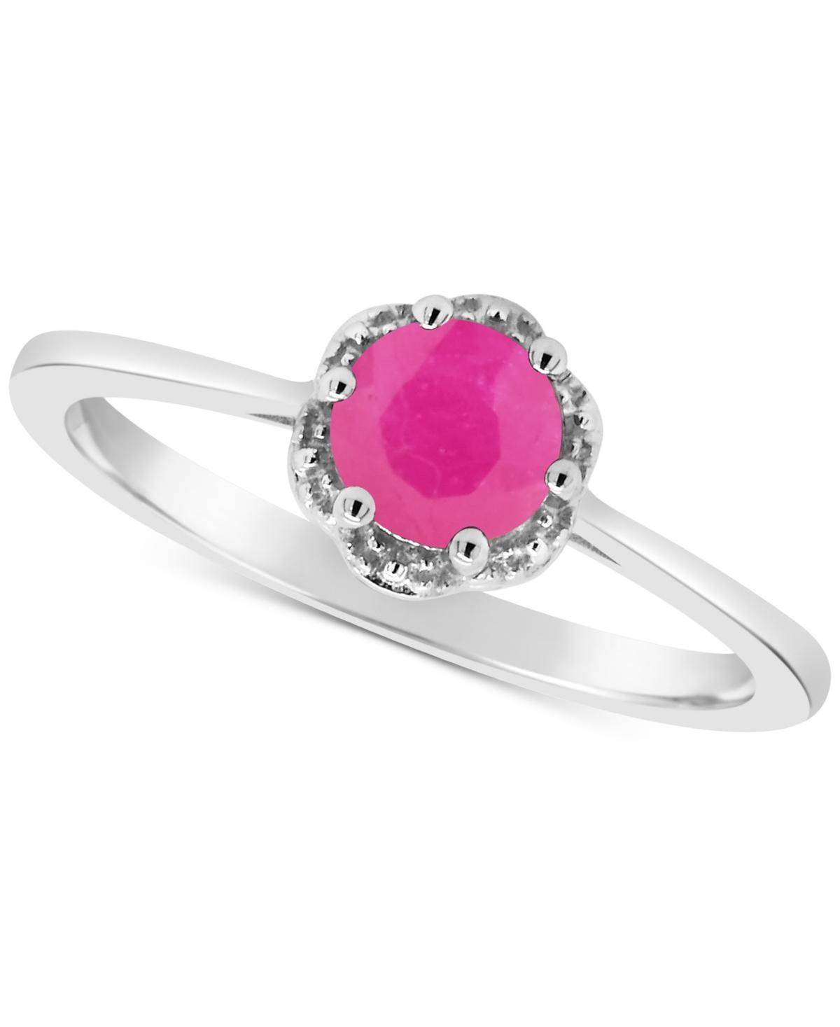 Celebration Gems Sterling Silver Ruby Scalloped Frame Ring, Womens Product Image