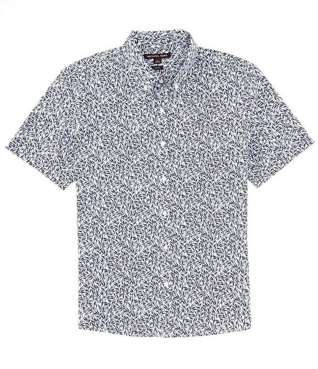 Michael Kors Slim Fit Stretch Branch Print Short Sleeve Woven Shirt Product Image