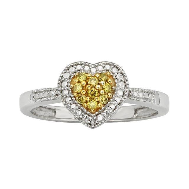 Jewelexcess Sterling Silver 1/10-ct. T.W. Yellow and White Diamond Heart Ring, Womens Product Image