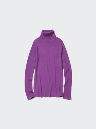 Womens Merino Ribbed Turtleneck Sweater Purple Medium UNIQLO US Product Image