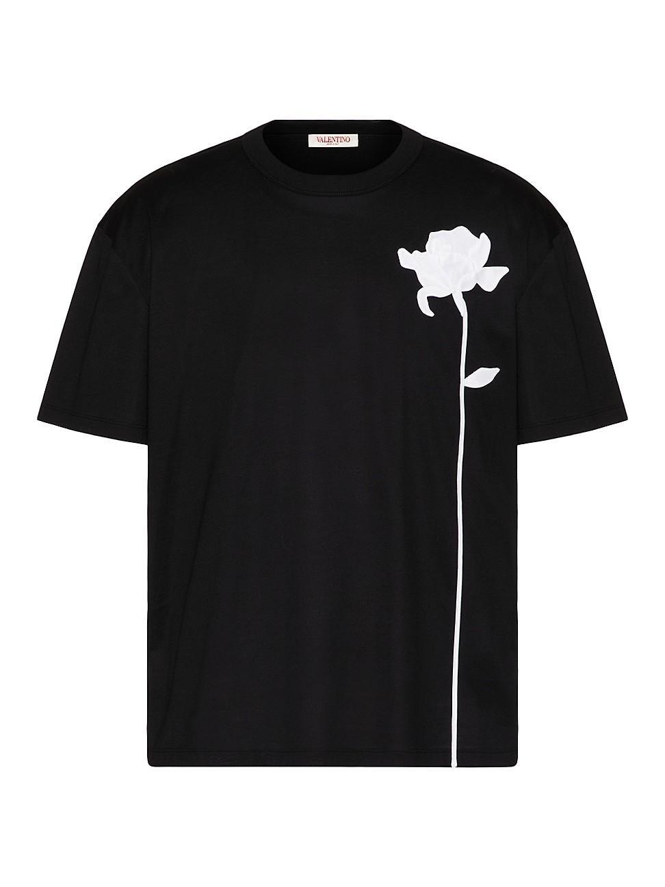 Mens Mercerized Cotton T-Shirt with Flower Embroidery Product Image