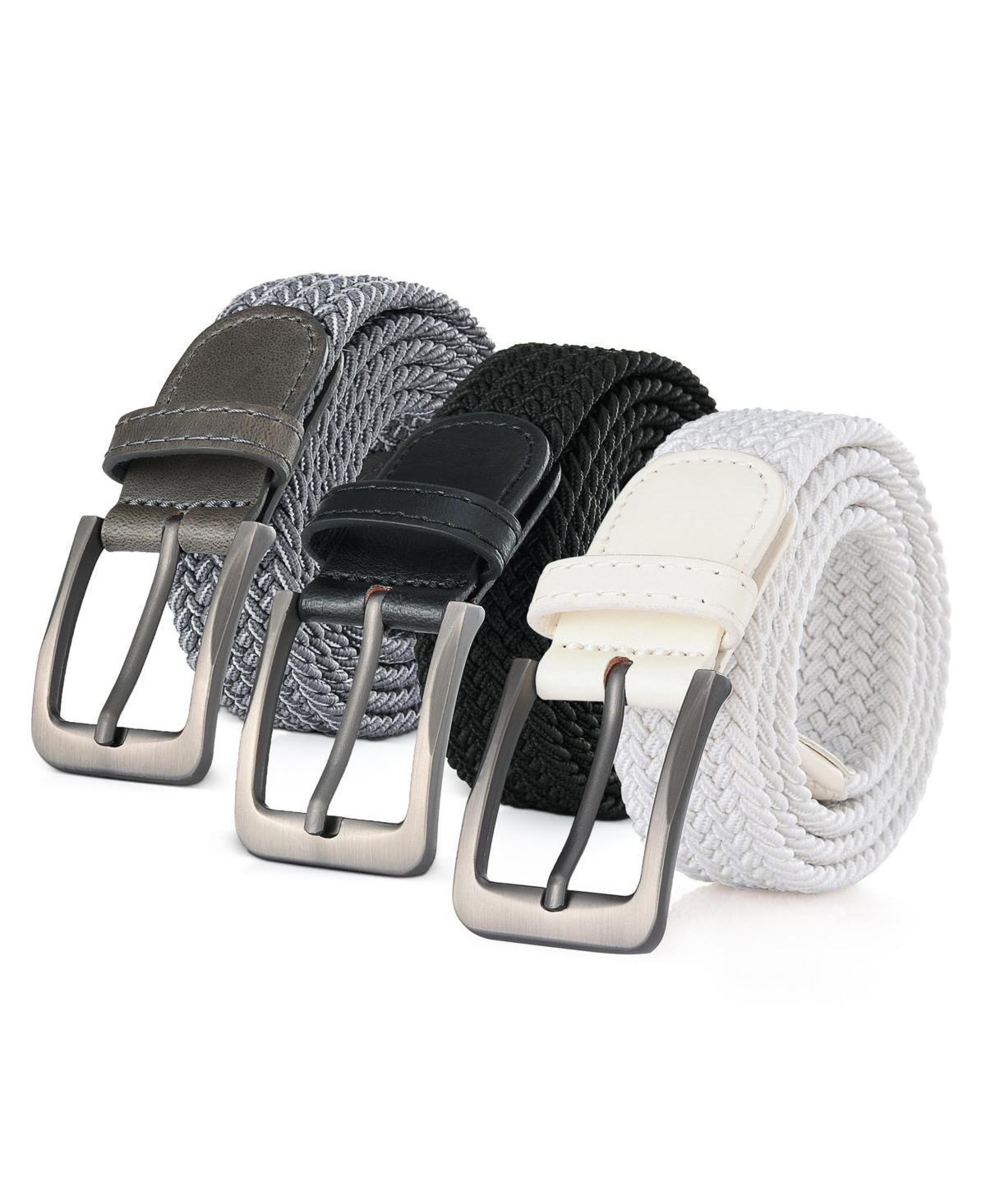 Mens Elastic Braided Stretch Belt for Big & Tall Pack of 3 - Black/white Product Image