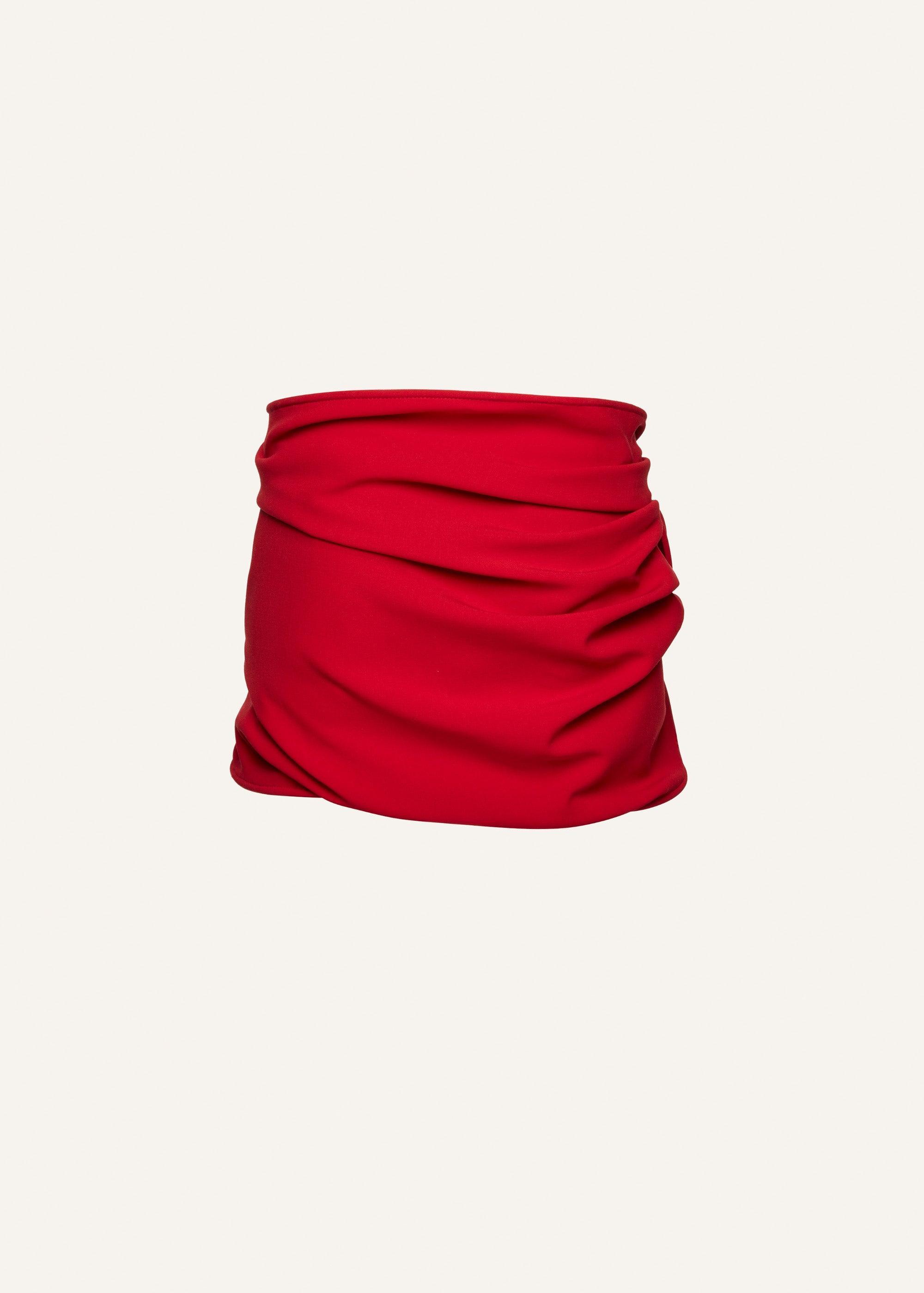 Wool rose mini skirt in red Product Image