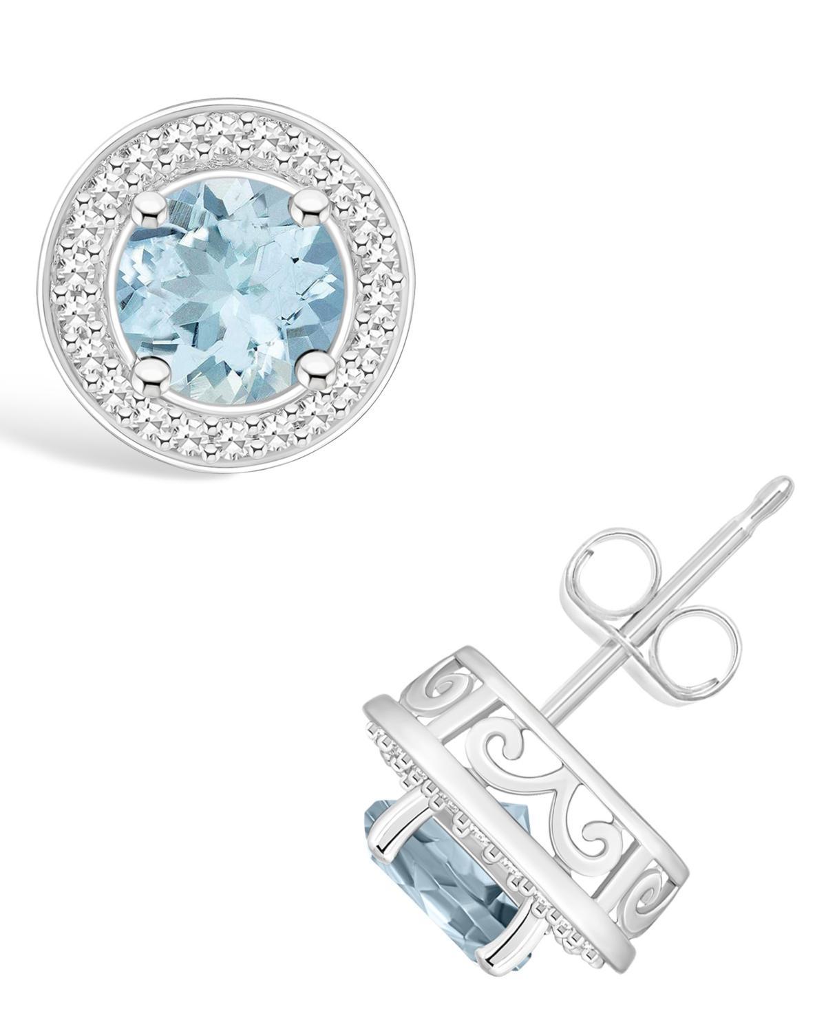 Celebration Gems Sterling Silver Round Gemstone & 1/5 Carat T.W. Diamond Halo Stud Earrings, Womens, Blue Product Image