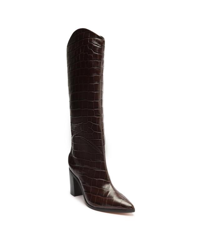 Womens Analeah 85MM Croc-Embossed Leather Boots Product Image