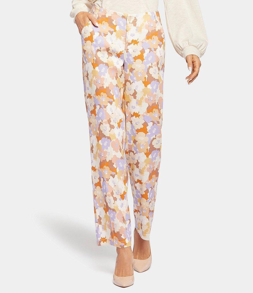 NYDJ Marilyn Stretch Linen Blend Straight Leg Floral Print Pants Product Image