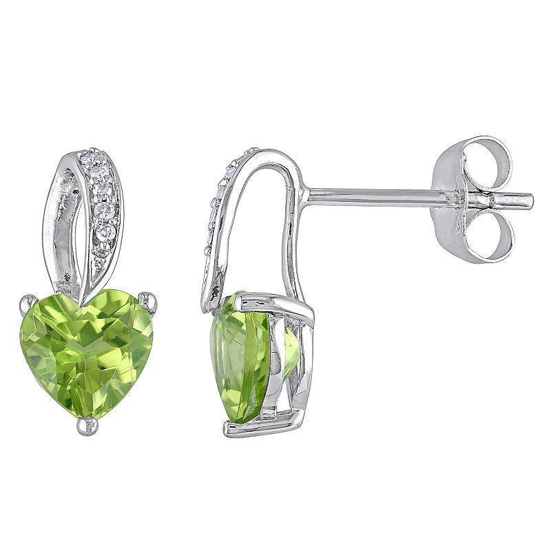 Stella Grace 10k White Gold Peridot & Diamond Accent Heart Shaped Earrings, Womens, 10k Whgold Product Image