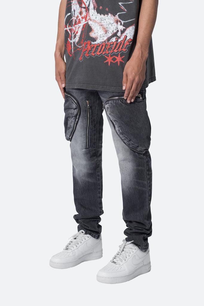 Zipper Inseam Cargo Denim - Washed Black Product Image