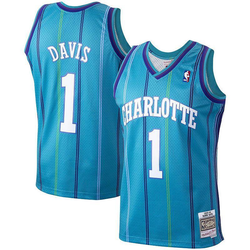 Mens Mitchell & Ness Baron Davis Teal Charlotte Hornets Hardwood Classics Swingman Jersey Product Image