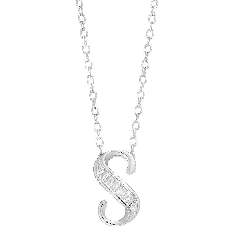 Sterling Silver Baguette Diamond Initial Pendant Necklace, Womens X Product Image