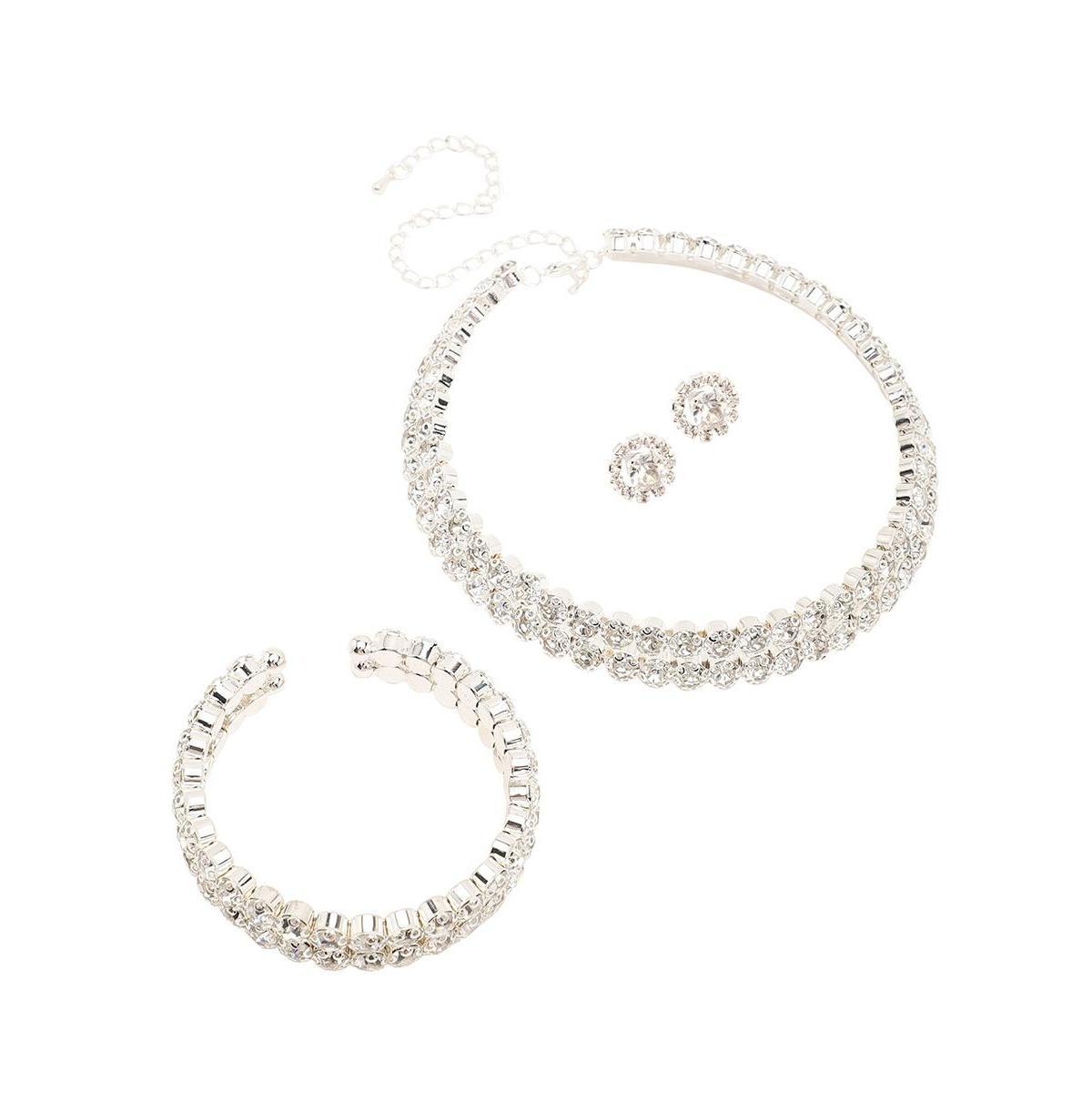 Sohi Womens Silver Embellished Strand Necklace, Earrings And Bracelet (Set Of 3) Product Image