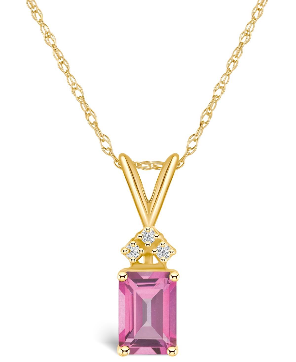 Celebration Gems 14k Gold Emerald Cut Pink Topaz & Diamond Accent Pendant Necklace, Womens Product Image