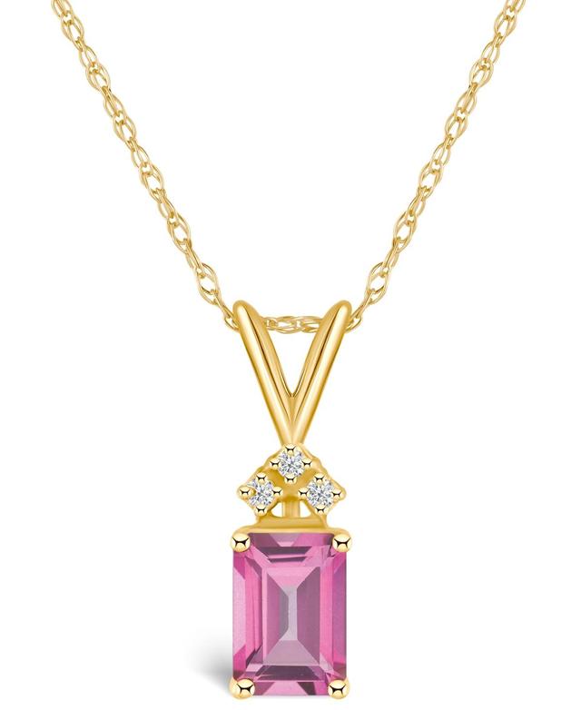 Celebration Gems 14k Gold Emerald Cut Pink Topaz & Diamond Accent Pendant Necklace, Womens 14k Whgold Product Image