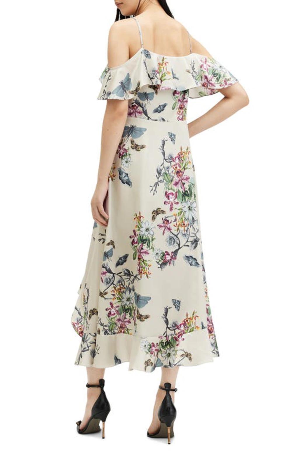 Orion Sanibel Floral Cold Shoulder High-low Dress In Taupe Grey Product Image