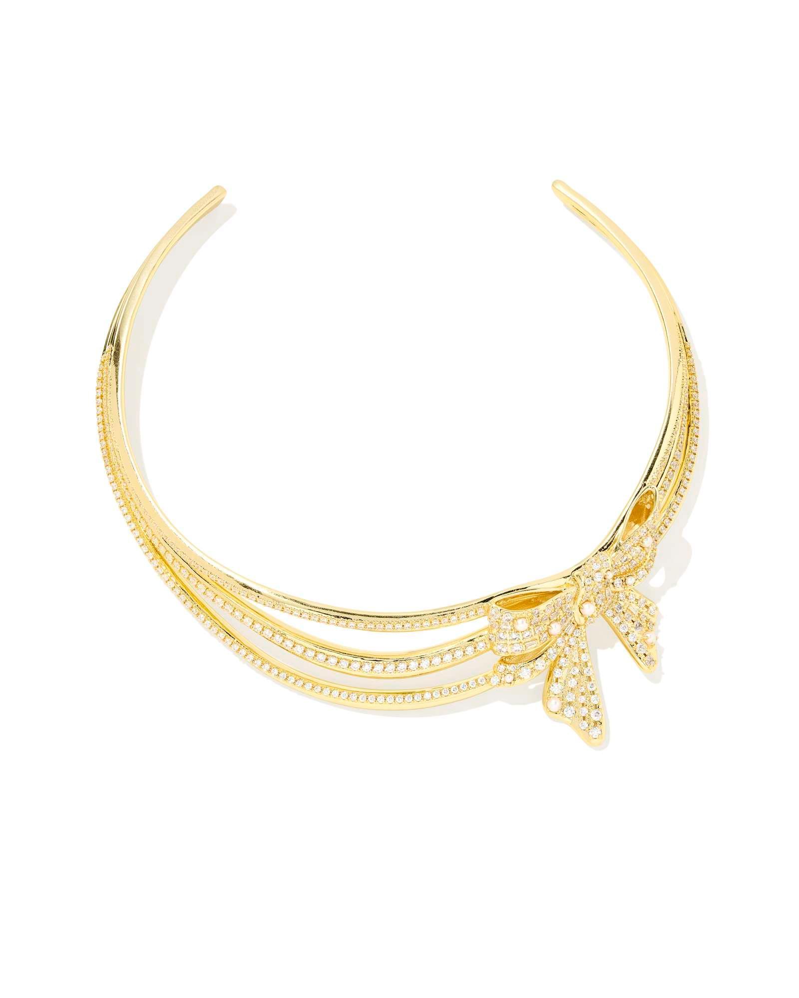 Krista Gold Bow Statement Necklace in White Mix Product Image