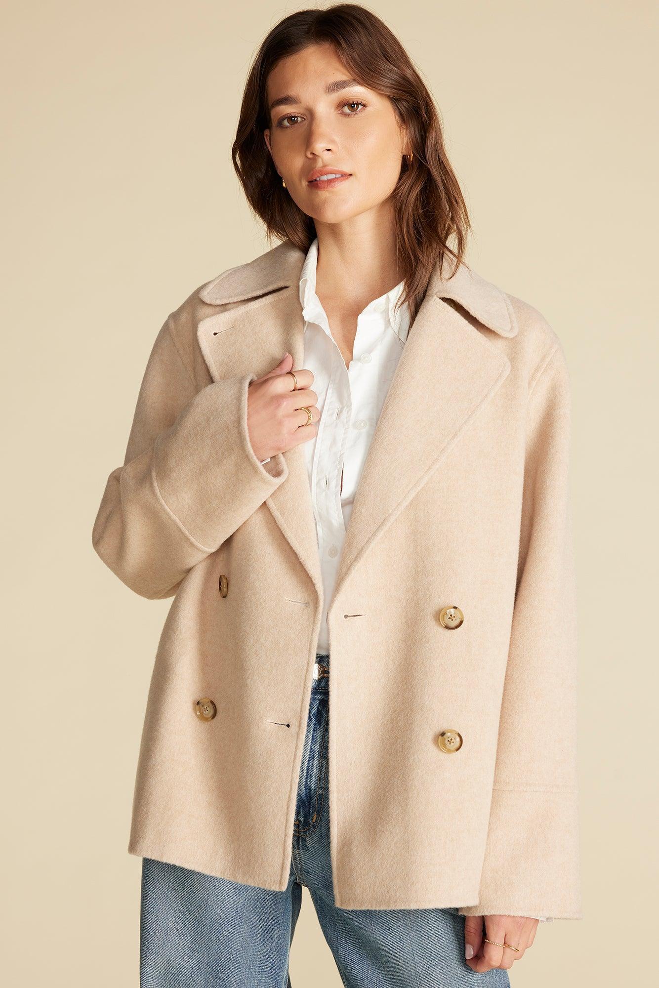 Marcel Wool Pea Coat - Oat Product Image