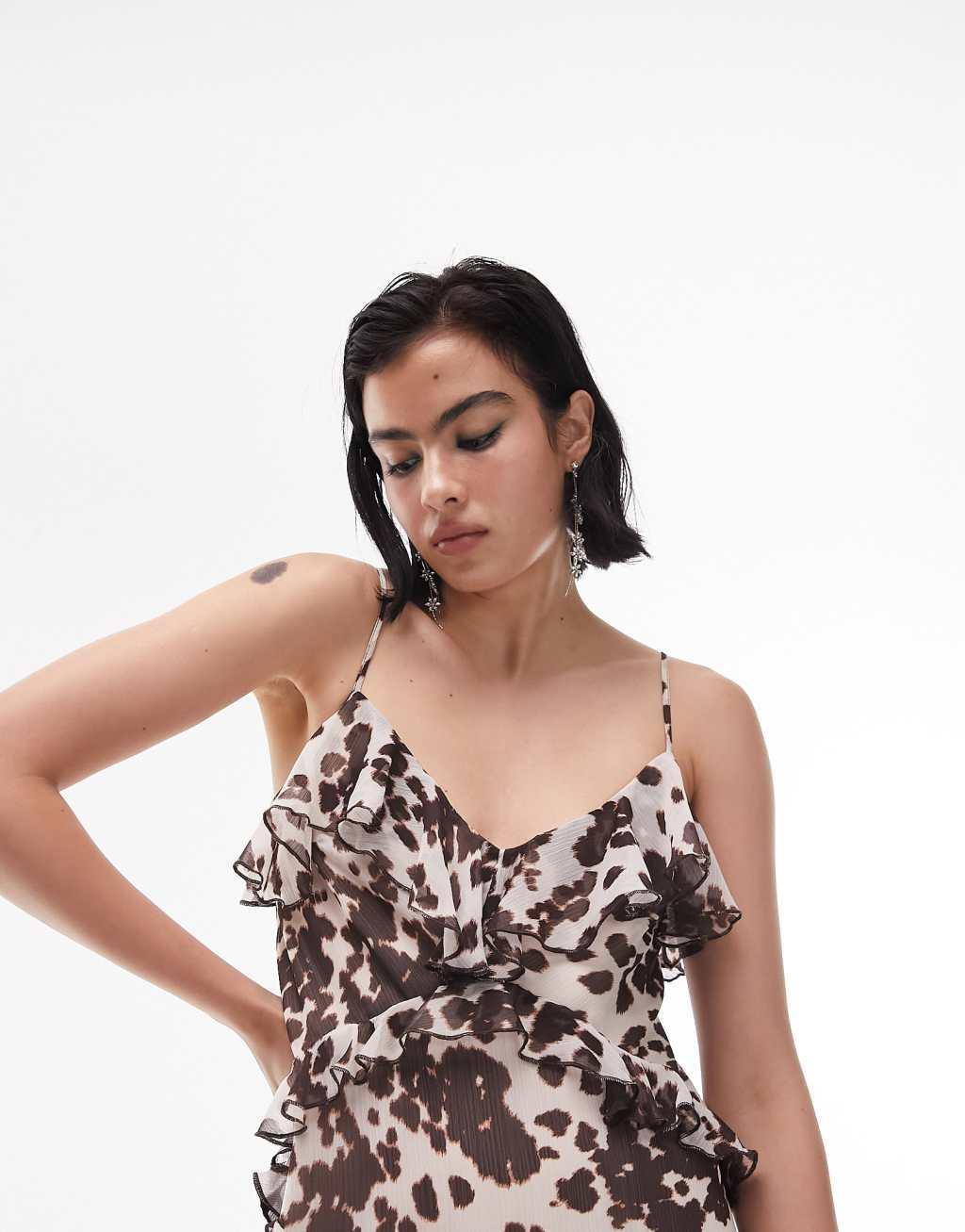 Topshop ruffle slip dress in animal print Product Image