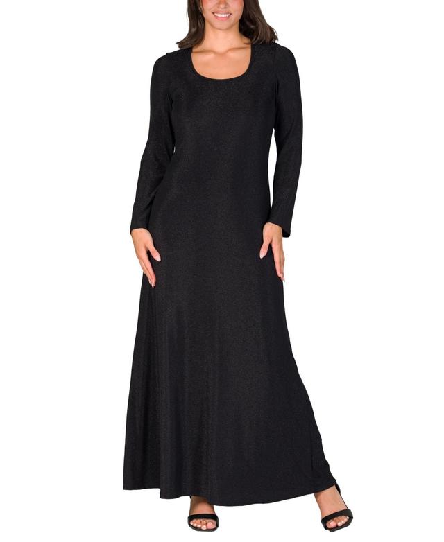 Womens 24Seven Comfort Apparel Long Sleeve Scoopneck Shimmer Maxi Dress Product Image