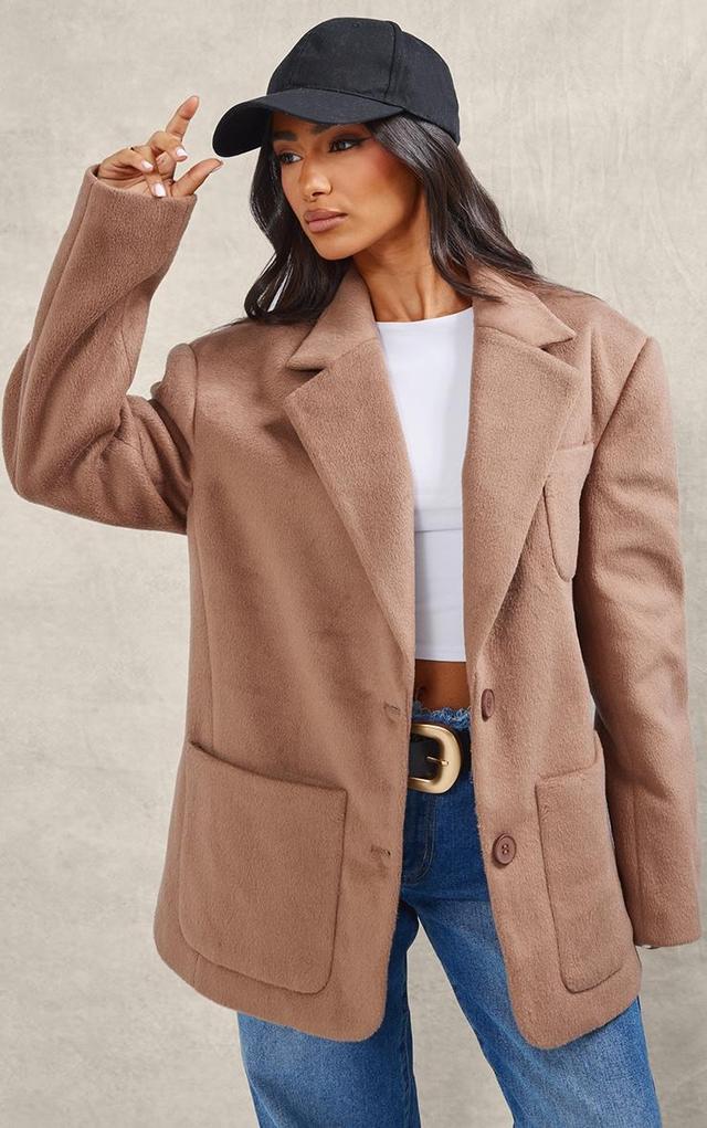 Petite Deep Taupe Oversized Longline Blazer Product Image