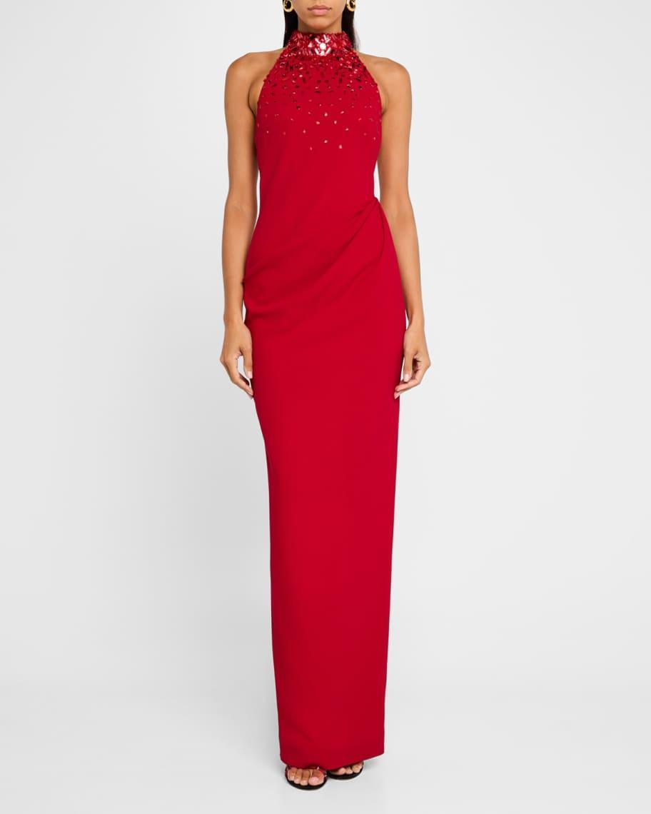 Crystal Halter Crepe Gown Product Image