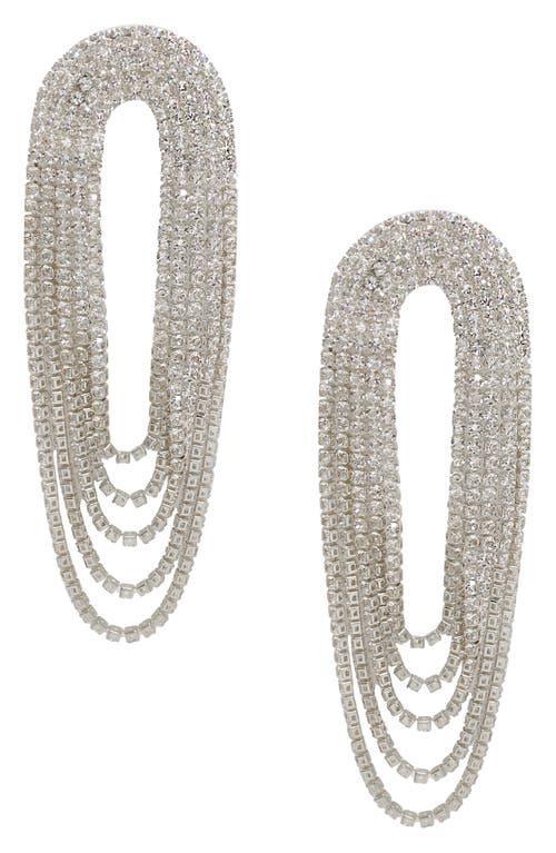 Ettika Crystal Draped Fringe Statement Earrings in Silver Tone Product Image