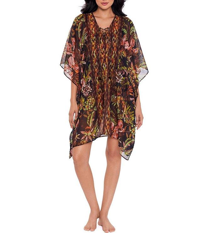 Miraclesuit Botanico V-Neck Lace-Up Tassel Caftan Swim Cover-Up Product Image