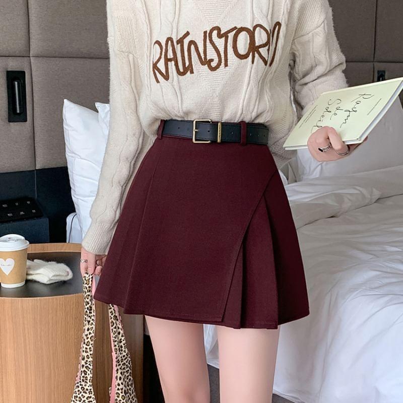 High Rise Pleated Panel Mini A-Line Skirt Product Image