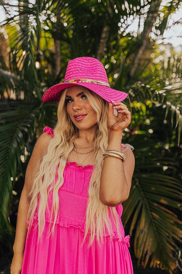 Tropical Shoreline Sun Straw Hat In Hot Pink Product Image