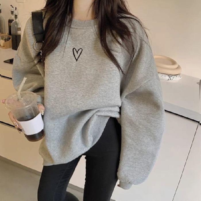 Crew Neck Heart Print Oversized Sweatshirt product image