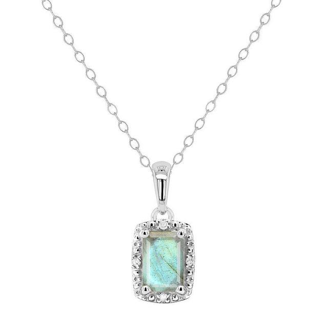 Celebration Gems Sterling Silver Emerald Cut Labradorite & Diamond Accent Pendant Necklace, Womens Grey Product Image