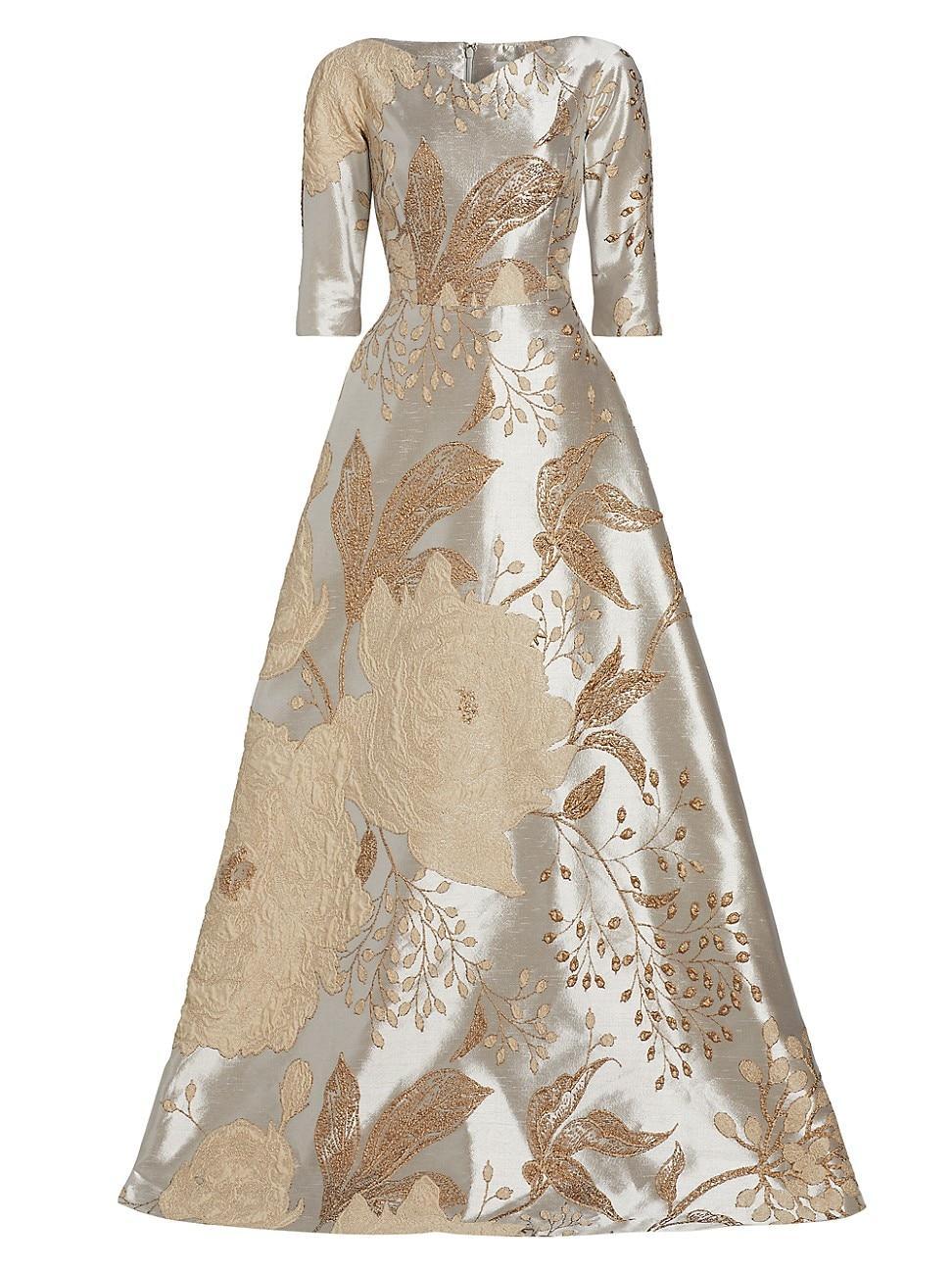 Womens Floral Metallic Jacquard Ballgown Product Image