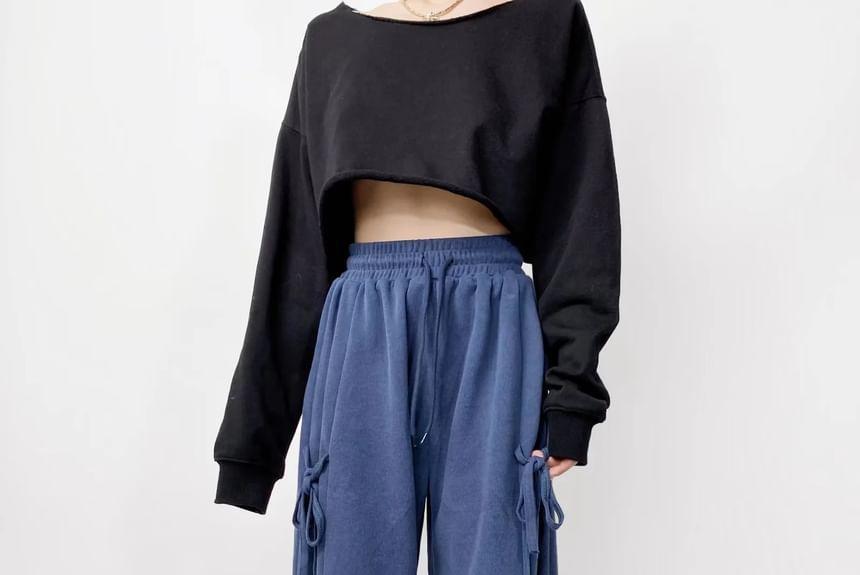 Drawstring Waist Plain Tie Side Loose Fit Sweatpants Product Image