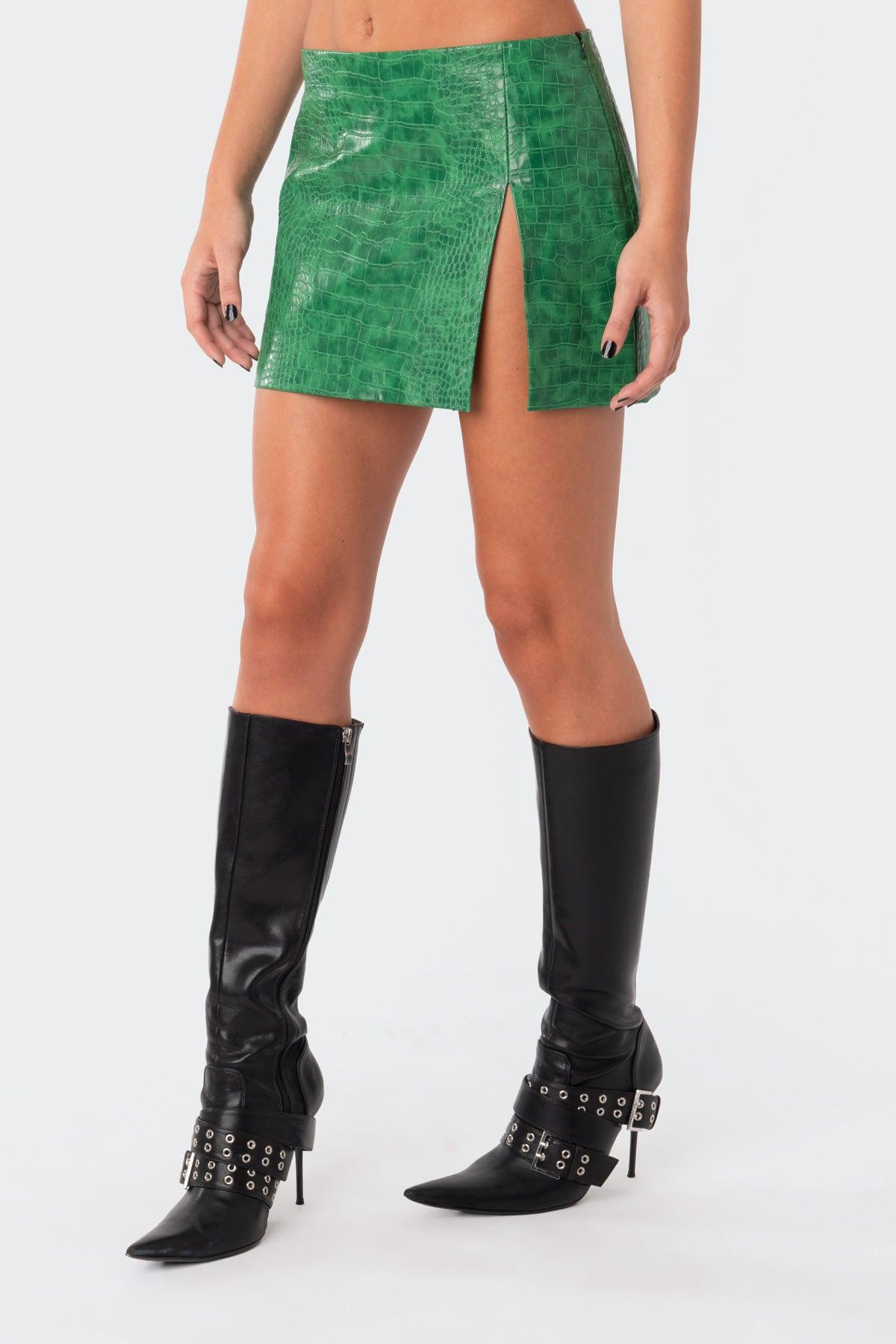 Lana Faux Croc Leather Slitted Skirt Product Image