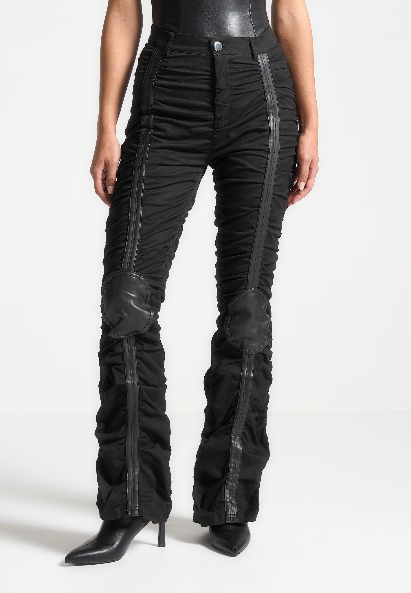 Ruched Trousers with Knee Patch - Black Female Product Image