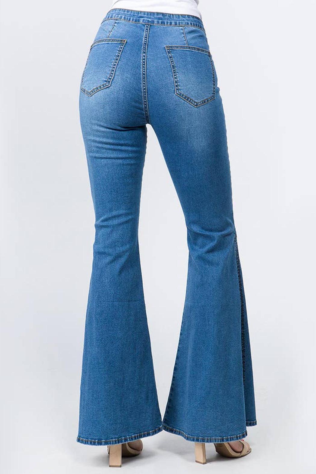 Plus Size High Waist Bell Bottom Slit Denim Jeans Product Image