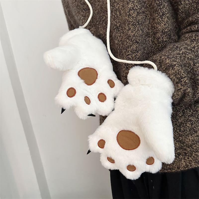 Paw Embroidered Fluffy Gloves Product Image