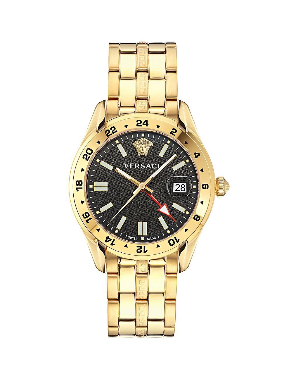 Mens 41MM Greca Time GMT Yellow Gold Watch Product Image