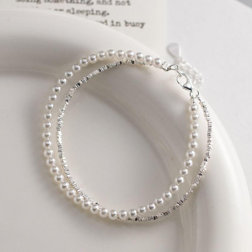 S925 Sterling Silver Faux Pearl Layered Bracelet Product Image