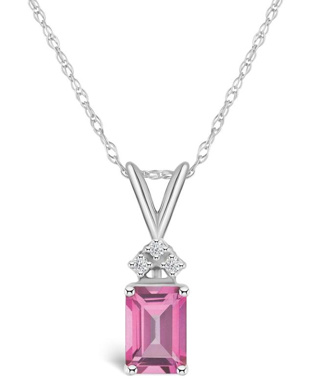 Celebration Gems 14k Gold Emerald Cut Pink Topaz & Diamond Accent Pendant Necklace, Womens Product Image