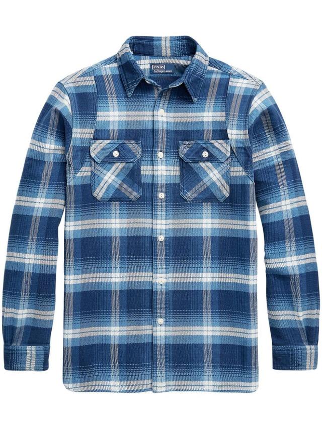 Check-pattern Cotton Shirt In Blue Product Image