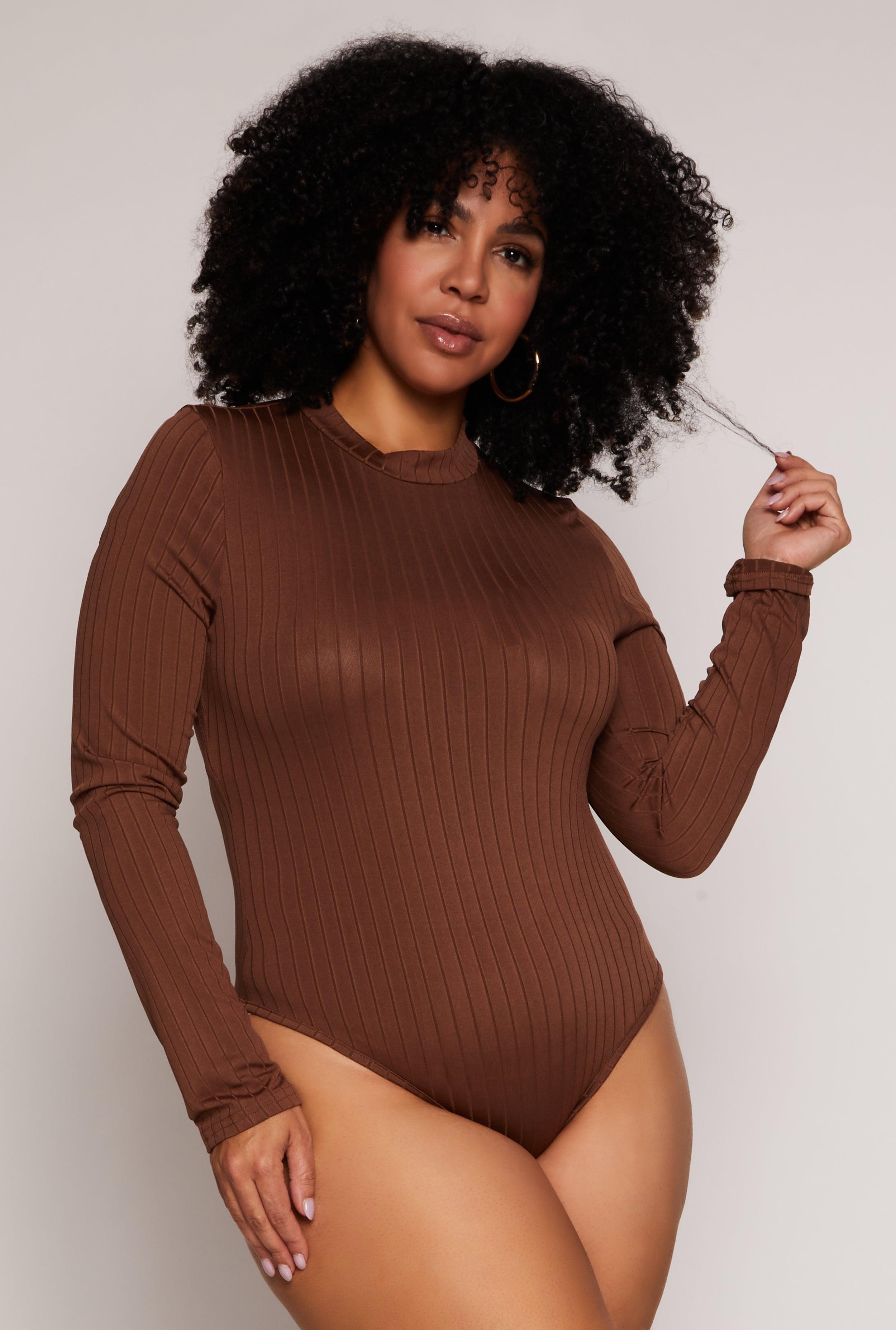 Womens Plus Size Daisy Long Sleeve Mock Neck Bodysuit Product Image