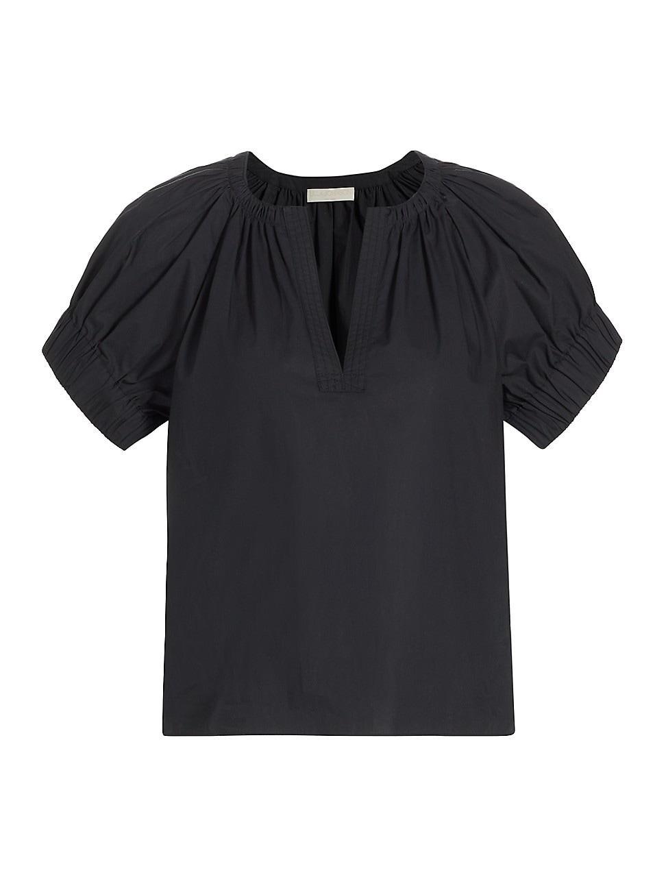 Naomi V-Neck Cotton Poplin Top Product Image