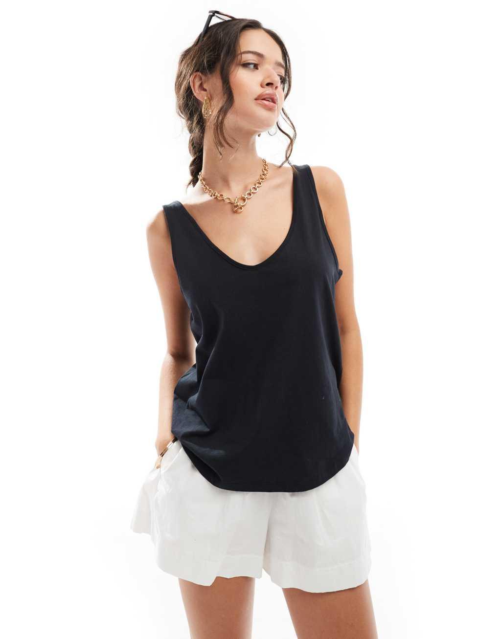 ASOS DESIGN ultimate tank top with scoop neck in cotton in black - BLACK Product Image