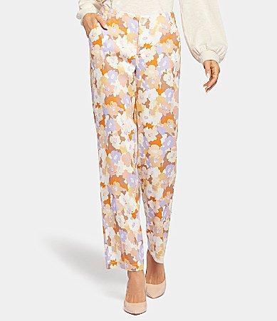 NYDJ Marilyn Stretch Linen Blend Straight Leg Floral Print Pants Product Image