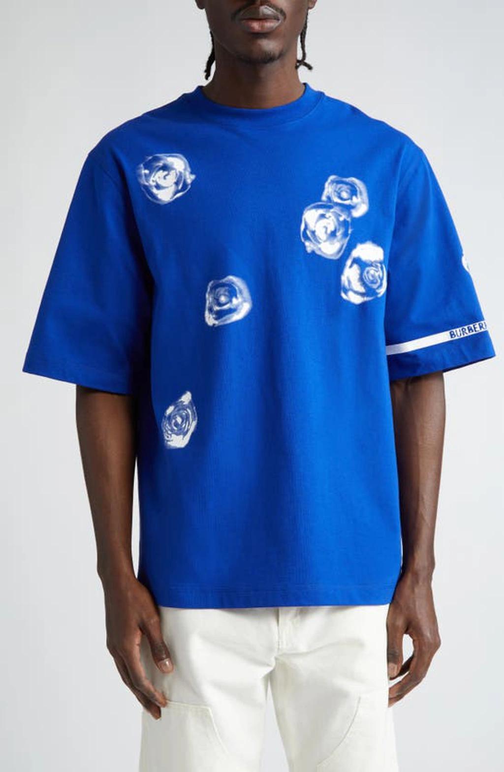 burberry Rose Print Stretch Cotton T-Shirt Product Image