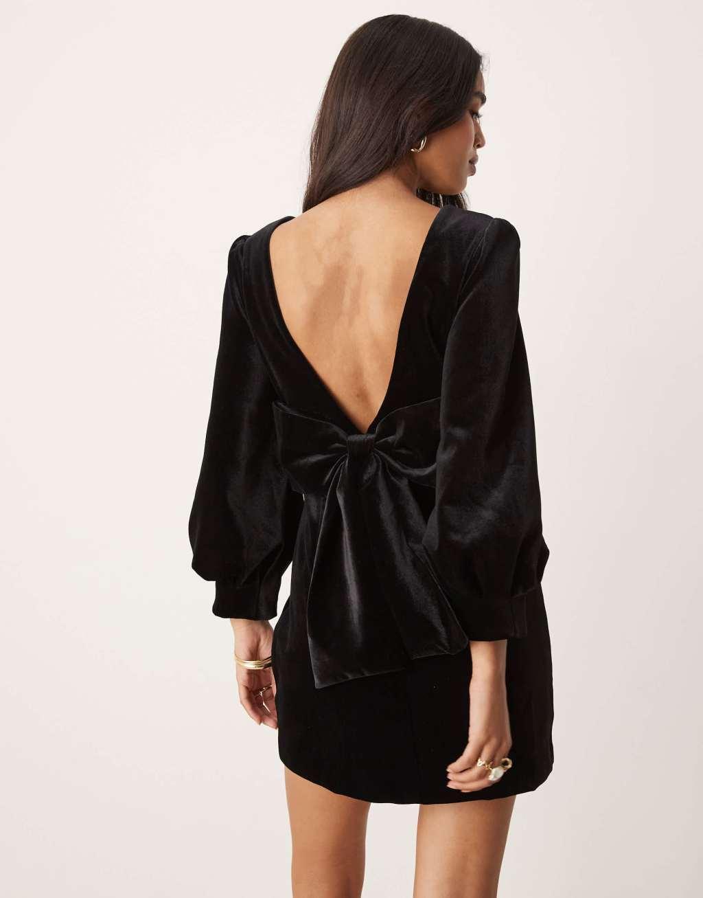 Ever New velvet bow back mini dress in black product image