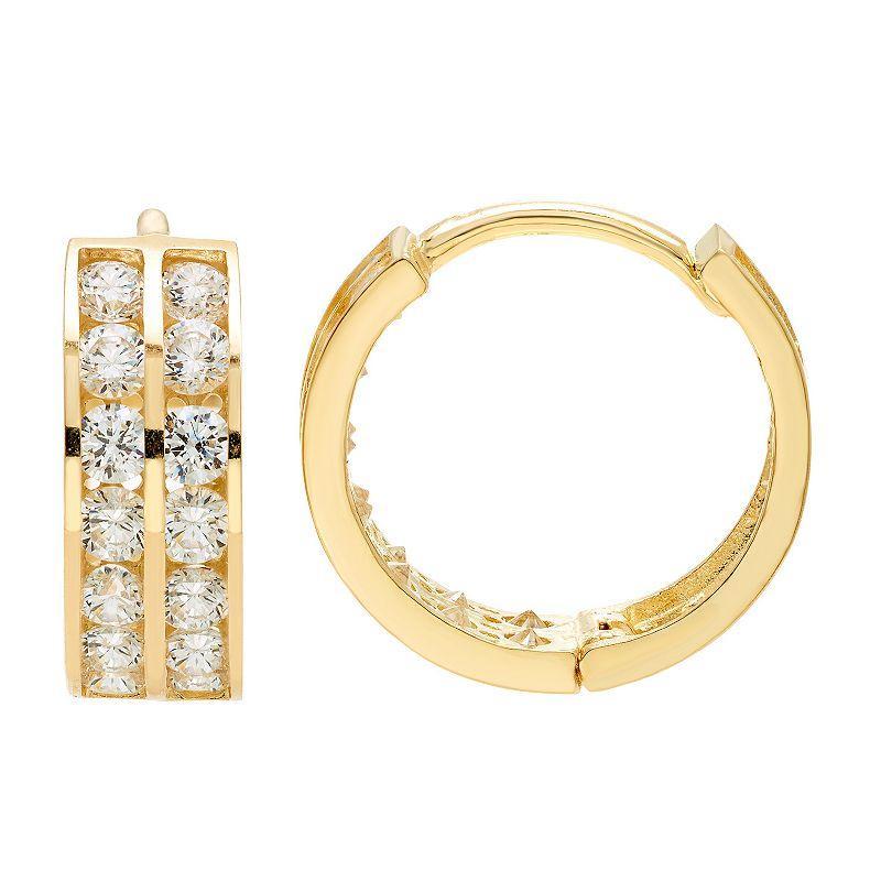 Theia Sky 14k Gold Double Row Cubic Zirconia Huggie Hoop Earrings, Womens, Yellow Product Image